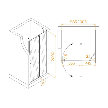 Душевая дверь 100*200 RGW HO-014 Хром/Прозрачное/8 мм (EasyClean)