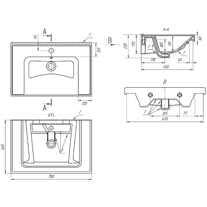Раковина керамическая "Грэйс 70" Раковина керамическая "Грэйс 70"
