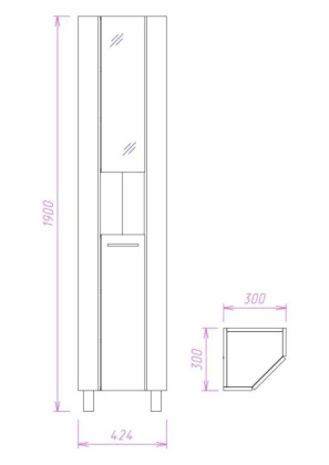 Пенал Onika Дюна 30 напольный, белый, правый, угловой, с зеркалом
