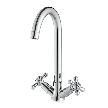 Смеситель для кухни с  поворотным изливом, двуручковый, высота излива 23 см, длина 16 см, латунь/хром