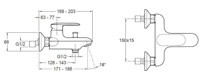 Смеситель E99460-CP Jacob Delafon Kumin хром для ванны с душем латунь, шт