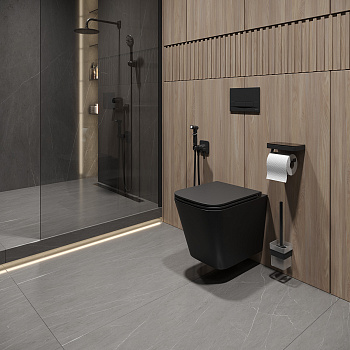 Унитаз Lemark FLOREX подвесной, безободковый с сиденьем микролифт,смыв вихревой Торнадо 3.0, черный матовый