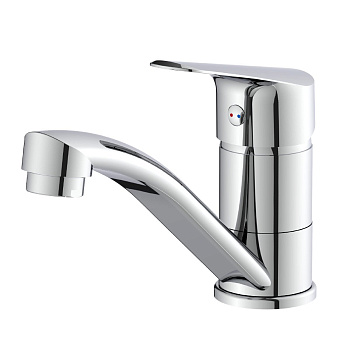 Смеситель для раковины с поворотным изливом, высота излива 7 см, длина 14 см, латунь/хром