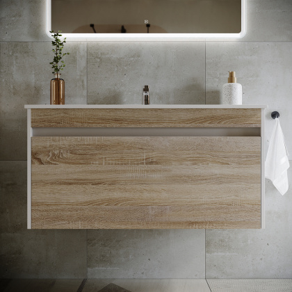 Тумба подвесная SANCOS Smart 990х450х500, c двумя ящиками оснащенными доводчиками, дуб бардолино/белый , арт. SM100E Тумба подвесная SANCOS Smart 990х450х500, c двумя ящиками оснащенными доводчиками, дуб бардолино/белый , арт. SM100E