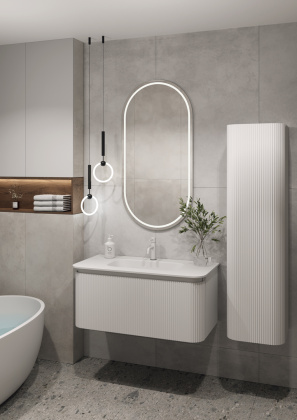 OVALE 1 полка рифленая 100CM БЕЛАЯ тумба + раковина OV1110100-100 Boheme