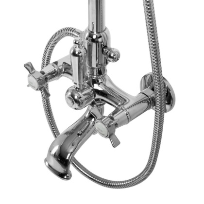 LORD-CVD-01-Bi Душевая стойка со смесителем для ванны, верхним и ручным душем 20 см Исполнение: Хром, Ручки: Белый  LORD-CVD-01-Bi Душевая стойка со смесителем для ванны, верхним и ручным душем 20 см Исполнение: Хром, Ручки: Белый