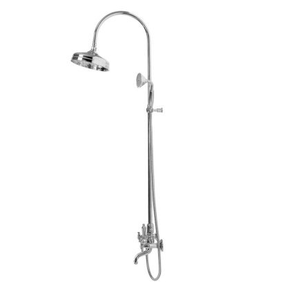 LORD-CVD-01-Bi Душевая стойка со смесителем для ванны, верхним и ручным душем 20 см Исполнение: Хром, Ручки: Белый  LORD-CVD-01-Bi Душевая стойка со смесителем для ванны, верхним и ручным душем 20 см Исполнение: Хром, Ручки: Белый
