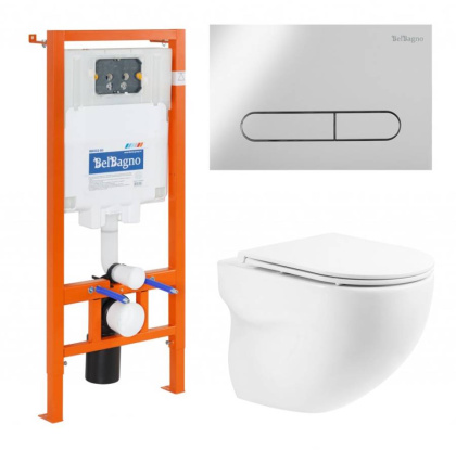 Комплект 4 в 1 Унитаз подвесной BelBagno ONDA BB066CHR с сиденьем BB870SC + Система инсталляции для унитазов BelBagno BB002-80 с кнопкой смыва BB014-S Комплект 4 в 1 Унитаз подвесной BelBagno ONDA BB066CHR с сиденьем BB870SC + Система инсталляции для унитазов BelBagno BB002-80 с кнопкой смыва BB014-S