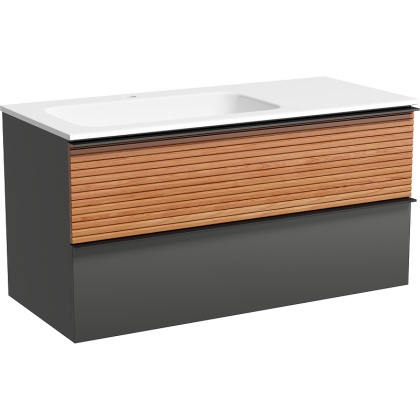 Тумба подвесная SANCOS Delta 995х445х500, c двумя ящиками оснащенными доводчиками, левая, дуб красный/графит , арт. DL100LGR