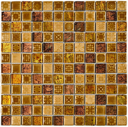Мозаика стеклянная с камнем Morocco Gold (чип 8*23*23) 300*300(11шт-0.99м2), м2