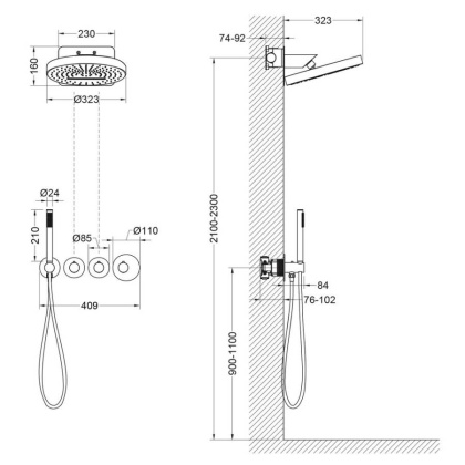 Душевая система Timo Saona SX-2329/17SM скрытого монтажа, термостат, золото матовое