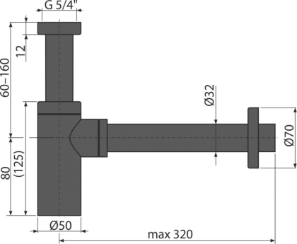 Сифон для умывальника цельнометаллический черный, A400BLACK