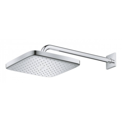 Верхний душ GROHE Tempesta CUBE 250, квадратный (низ-хром, верх-белый) + Душевой кронштейн 380 мм, хром (26687000)