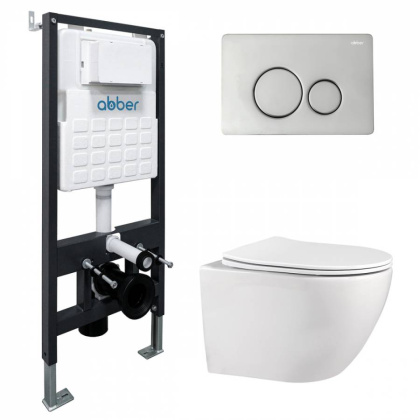 Комплект подвесной унитаз ABBER Bequem AC1100 белый с инсталляцией AC0105 и кнопкой AC0121 хром Комплект подвесной унитаз ABBER Bequem AC1100 белый с инсталляцией AC0105 и кнопкой AC0121 хром