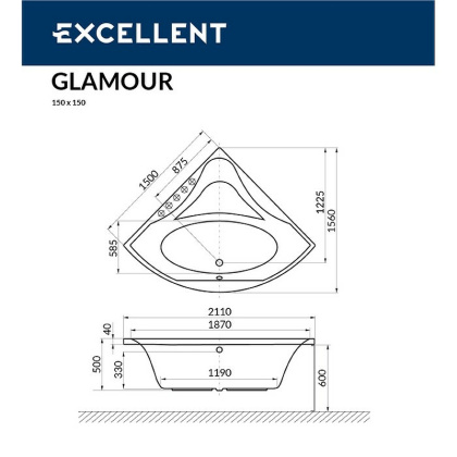 Ванна EXCELLENT Glamour 150x150 "ULTRA" (бронза) Ванна EXCELLENT Glamour 150x150 "ULTRA" (бронза)