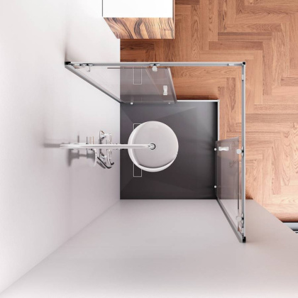 W87G-403-9090-МТ Sunny Душевое ограждание квадратное, раздвижные двери 90x90 серебро,стекло прозрачное