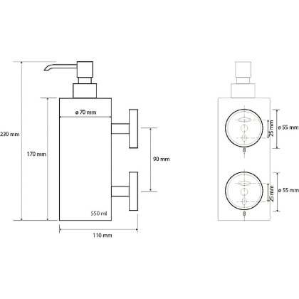 Настенный дозатор для жидкого мыла (большой металлический стакан), 2 держателя