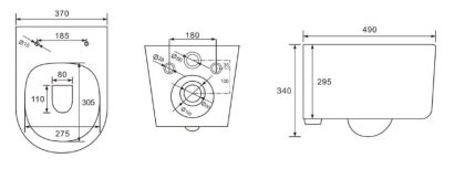 Унитаз-компакт подвесной безободковый AQUATEK МИЯ AQ2004-MB 490*370*340 мм, черный матовый, горизонтальный выпуск, тонкое сиденье с механизмом плавного закрывания, крепеж 