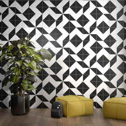 Декор AZ\A008\5009 Теорема 1 белый/черный 20см*20см*6,9мм (1уп/10шт)матовый, шт