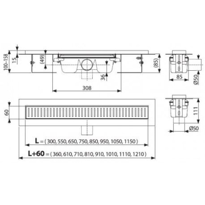 Водоотводящий желоб с порогами для перфорированной решетки, арт.APZ1-650