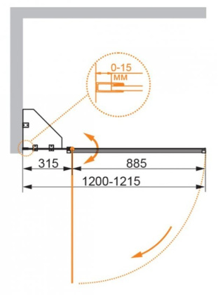 Шторка на ванну ECO-O-V-12-120/140-P-Cr-L Условные размеры,мм:1200x1400 Габариты с диапазоном регулировок, мм:(1200-1215)x1400 