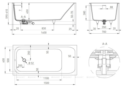 Ванна из искусственного камня ORLANDO_KIT 160,102115G