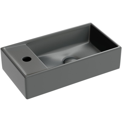 Умывальник подвесной прямоугольный (чаша справа, отверстие под смеситель слева) цвет темный антрацит матовый Element 407*217*100