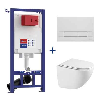 Комплект 3в1: Инсталляция Lemark PENEDA для унитазов с кнопкой смыва BIT хром глянец + унитаз подвесной безободковый  GLAZER Торнадо белый глянец Комплект 3в1: Инсталляция Lemark PENEDA для унитазов с кнопкой смыва BIT хром глянец + унитаз подвесной безободковый  GLAZER Торнадо белый глянец
