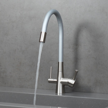 Смеситель для кухни с гибким изливом, с подключением к фильтру питьевой воды, латунь/никель/серебро