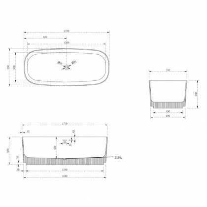 Ванна из литьевого мрамора Abber Stein 170х75 AS9601MCG