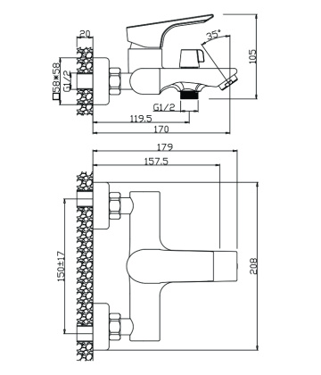 Смеситель д/ванны PORTO, арт.11201PR