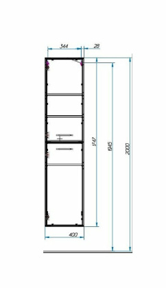 Пенал подвесной Vegas левосторонний (ШхГхВ) 400х320х1747