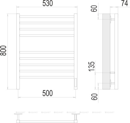Полотенцесушитель Terminus Сицилия П8 500х800 электро КС 9005 матовый  Полотенцесушитель Terminus Сицилия П8 500х800 электро КС 9005 матовый