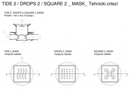 13000080 Точечный трап 150х150 мм Confluo Standard Tide 3 Mask, металл с перфорацией Tide (Волна), с рамкой Исполнение: Хром 