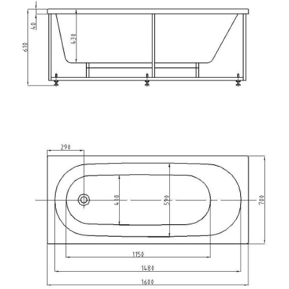 Акриловая ванна Акватек Оберон 160х70 OBR160-0000039