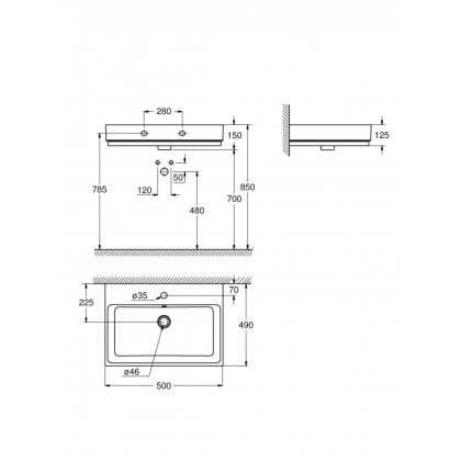 Раковина GROHE Cube Ceramic, подвесная 50 см, альпин-белый (3947400H) Раковина GROHE Cube Ceramic, подвесная 50 см, альпин-белый (3947400H)