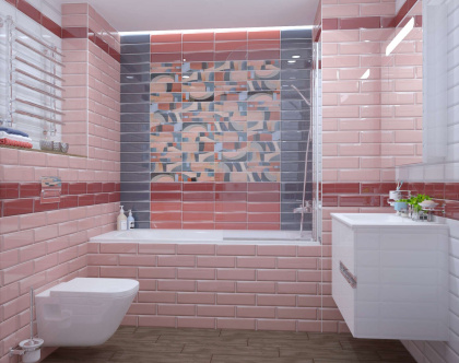 Плитка настенная 9025 Аккорд розовый светлый грань 8,5*28*5*9,2 (40шт/0,97м2), м2