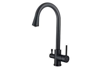 Смеситель для кухни с подключением к фильтру воды AQUATEK (полукруглый излив), матовый черный AQ1085MB 