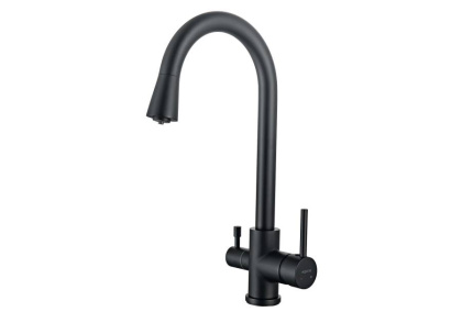 Смеситель для кухни с подключением к фильтру воды AQUATEK (полукруглый излив), матовый черный AQ1085MB 