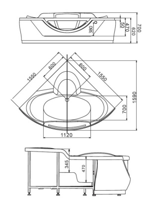 Акриловая ванна Gemy 155х155 G9025 II O