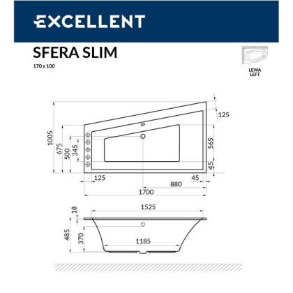 Ванна EXCELLENT Sfera Slim 170x100 (левая) "RELAX" (золото) Ванна EXCELLENT Sfera Slim 170x100 (левая) "RELAX" (золото)