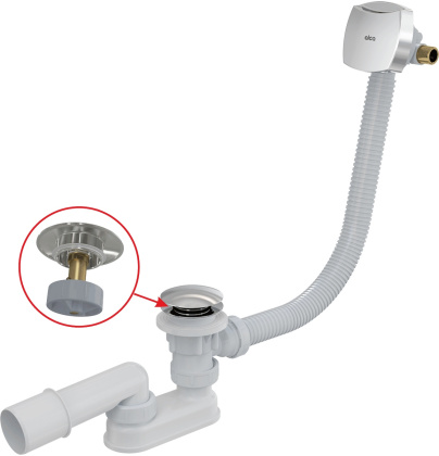 Сифон для ванны CLICK/CLACK с напуском воды через перелив для ванн с толстыми стенками, хром