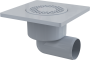 Сливной трап 150×150/50 мм боковой сток, решетка серая, гидрозатвор мокрый