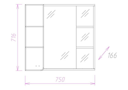 Шкаф-зеркало Onika Стиль 75 белый/ясень шимо, левый, с подсветкой