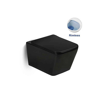 Унитаз подвесной Q-Line VT1-12MB безободковый, цвет матовый черный, ультратонкое сиденье soft-close