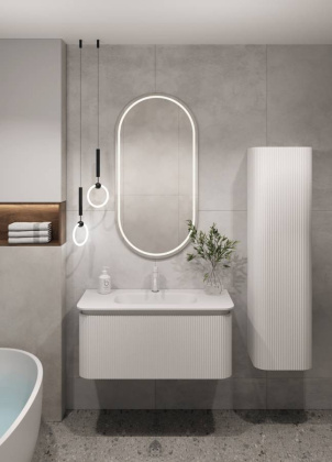 OVALE 1 полка рифленая 100CM БЕЛАЯ тумба + раковина OV1110100-100 Boheme