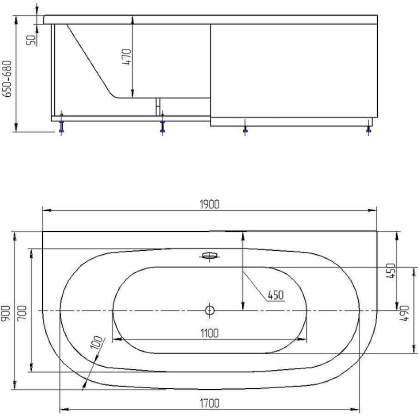 Ванна  Морфей пустая с фр.экр.+бок.экр.2шт.
