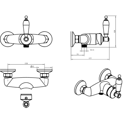 Смеситель для душа VOGUE CRYSTAL, бронза_Комплект Смеситель для душа VOGUE CRYSTAL, бронза_Комплект