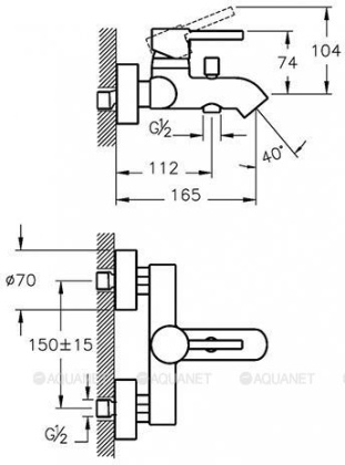 Minimax S Смеситель для ванны,р/душа,настенн.
