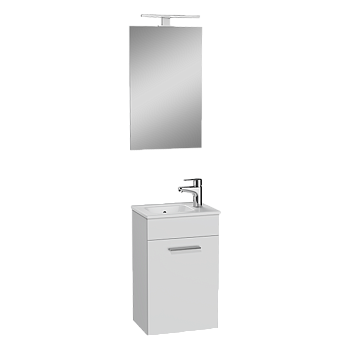 Набор Mia 40 см с дверцей (раковина, шкаф под раковину, зеркало), цвет белый глянцевый